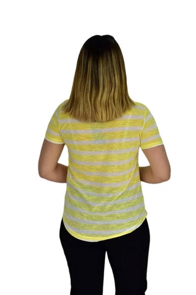 Kadın Çizğili Baskılı Tişört BGL1497 - Resim 8