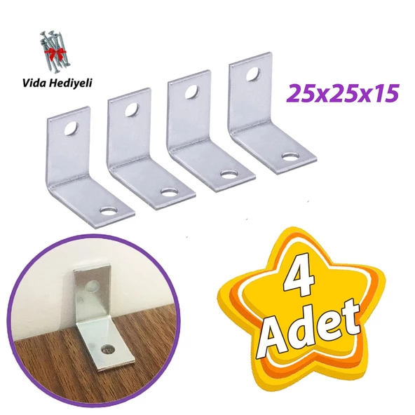 4 Adet Mobilya Eşya Dolap Duvar Sabitleyici Köşe Bağlantı L Demir Gönye Deprem Güvenliği 25x25x15mm