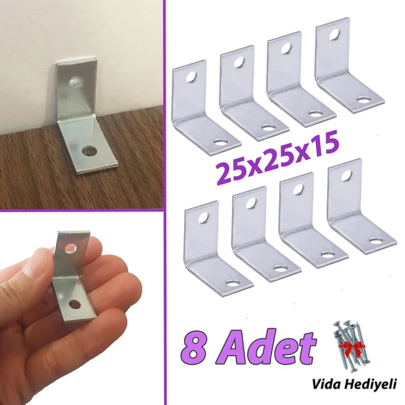 8 Adet Mobilya Eşya Dolap Duvar Sabitleyici Köşe Bağlantı L Demir Gönye Deprem Güvenliği 25x25x15mm