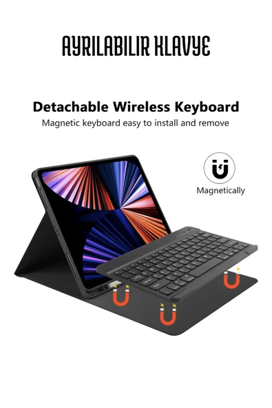 iPad Air 11 inç M2 Çipli 2024 6. Nesil Uyumlu Klavyeli Stand Özellikli Renkli Tablet Kılıfı - Resim 5