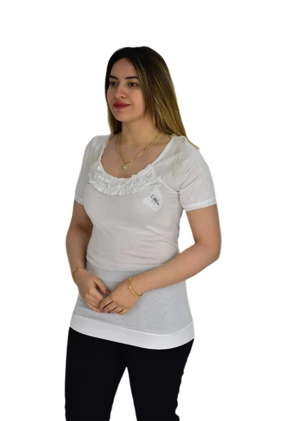 Kadın Kelebek Nakışlı Tişört BRG32895 - Resim 5