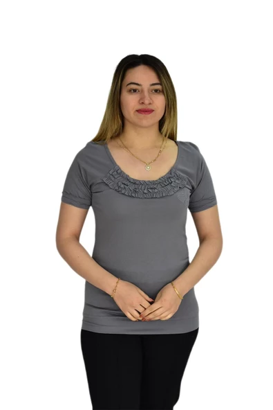 Kadın Kelebek Nakışlı Tişört BRG32895 - Resim 4