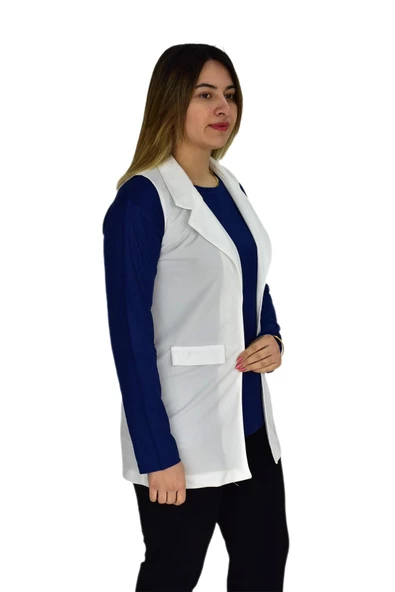 Kadın Krem Renği Krep Yelek RY-16720 - 4