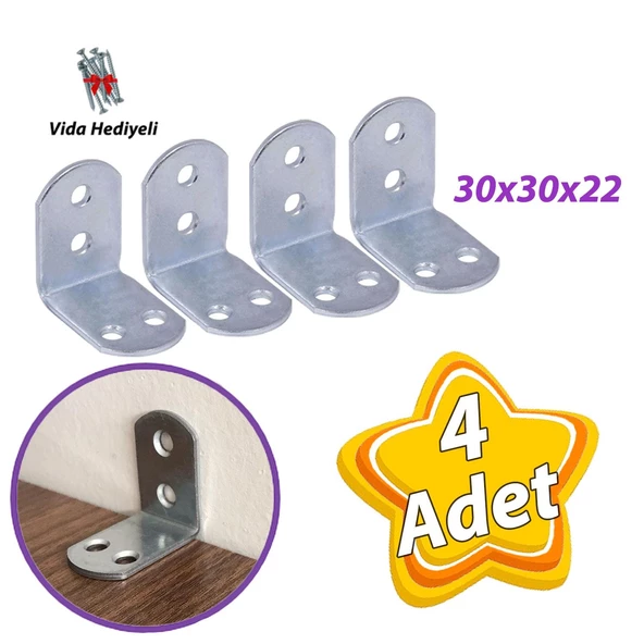 4 Adet Mobilya Eşya Dolap Duvar Sabitleyici Köşe Bağlantı L Demir Gönye Deprem Güvenliği 30x30x22mm