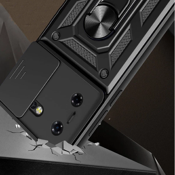 Vendas Tecno Pova 5 Kılıf Magnetik Standlı Kamera Korumalı Zore Sürgülü Vega Kapak - 3