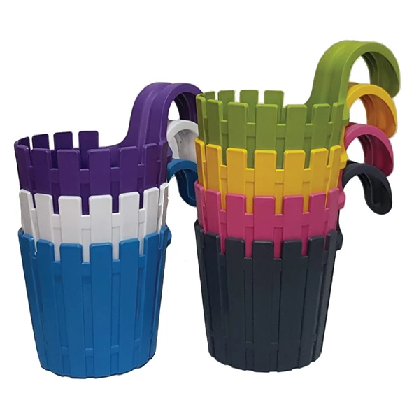 Poliwork Akasya Yuvarlak Tekli Renkli Plastik Balkon Saksısı - 11