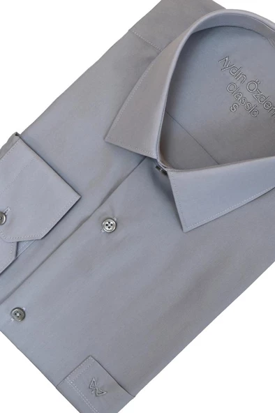 Erkek Gri Renk Gömlek Uzun Kollu Normal Kesim RAR01201 - 2
