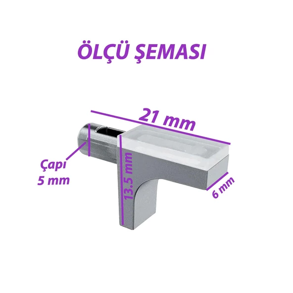 Raf Pimi Düz Vantuzlu Cam Ahşap Metal Raf Tutucu Çivisi Mobilya Dolap Pimi (25 Adet) - 2