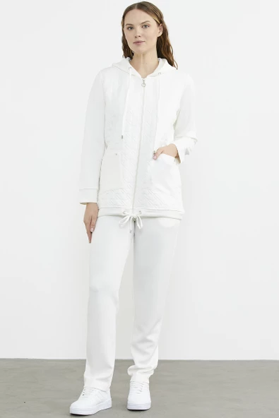 Kapitoneli Scuba Eşofman Takım - Ekru - Resim 2