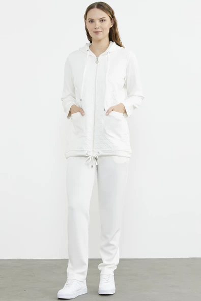 Kapitoneli Scuba Eşofman Takım - Ekru ürün görseli