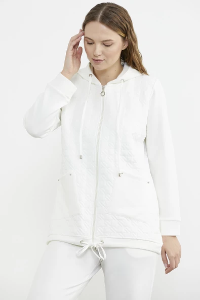 Kapitoneli Scuba Eşofman Takım - Ekru - Resim 3