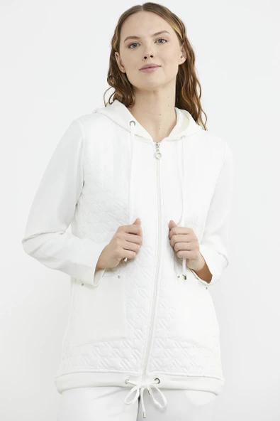 Kapitoneli Scuba Eşofman Takım - Ekru - Resim 5