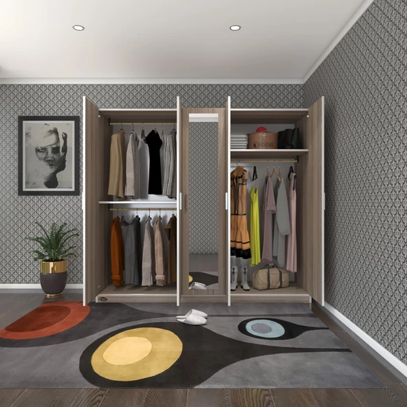 Kenzlife gardırop 5 kapaklı kapılı 200 lilyum crd aynalı gardolap dolap