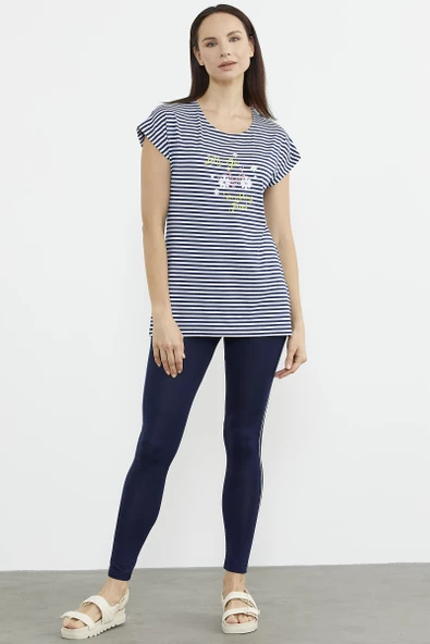 Çizgi Kombinli Taytlı İkili Takım - Lacivert ürün görseli