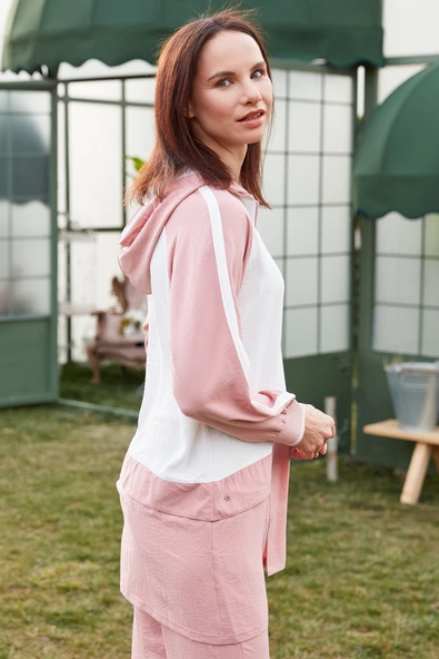 Fermuarlı Tunik Krep Takım - Pembe - Resim 4