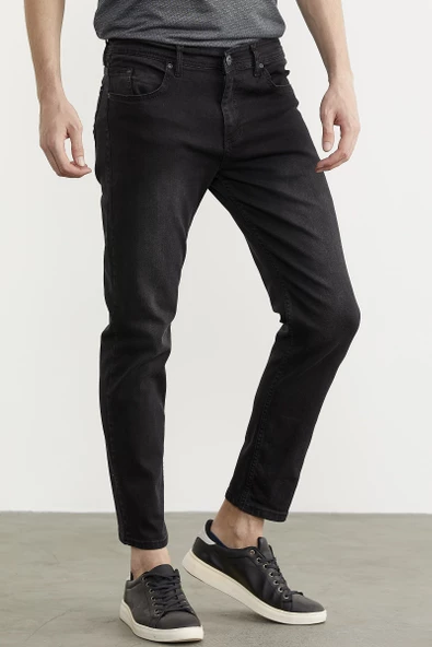 Eskitme Yıkamalı Slim Fit Jean Pantolon - Siyah - 4