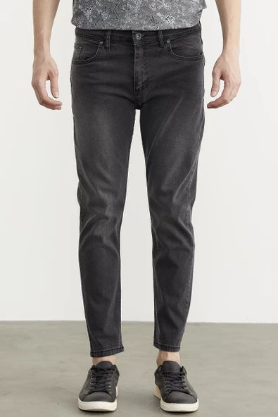 Eskitme Yıkamalı Slim Fit Jean Pantolon - Gri - 3