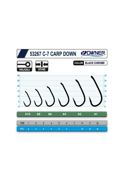 Owner 53267 C-7 Carp Down Black Chrome Sazan İğnesi - 2