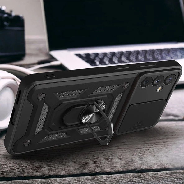 A34 Uyumlu Kılıf Magnetik Standlı Kamera Korumalı Sürgülü Vega Kapak - Resim 6