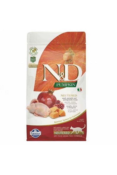 N&D Pumpkin Balkabaklı Bıldırcınlı Narlı Kısırlaştırılmış Kedi Maması 5 Kg