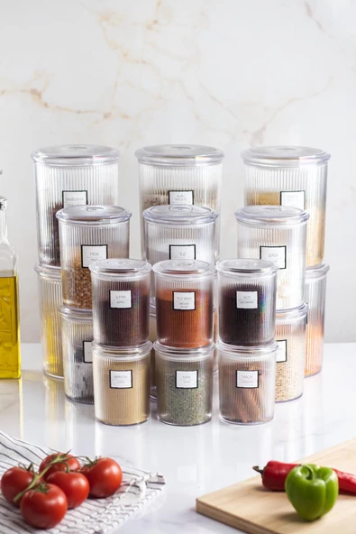 18'li Barok Yuvarlak 3 Boy Kavanoz Seti & Saklama Kabı & Erzak Kabı (6*2000 ML, 6*1000 ML ,6*500 ML) - 2