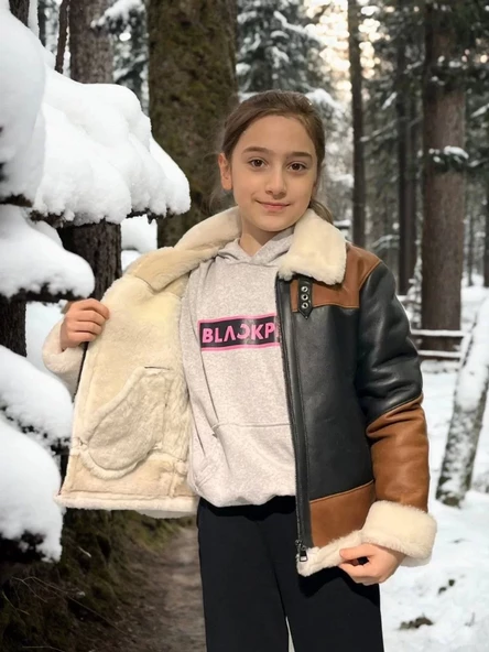 Çocuk Yakalı Parçalı Kürk - Kahve - Resim 4