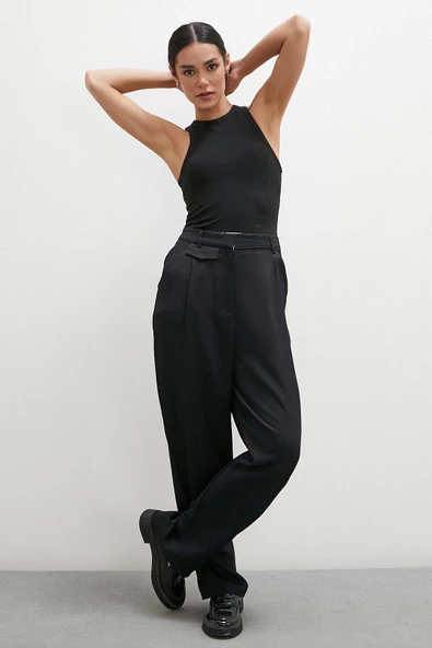 Kemer Detaylı Klasik Pantolon Siyah - Resim 3