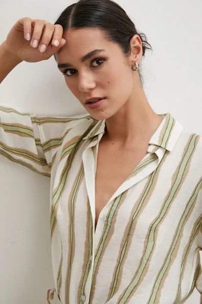 Bambu Çizgili Gömlek Yeşil - Resim 6