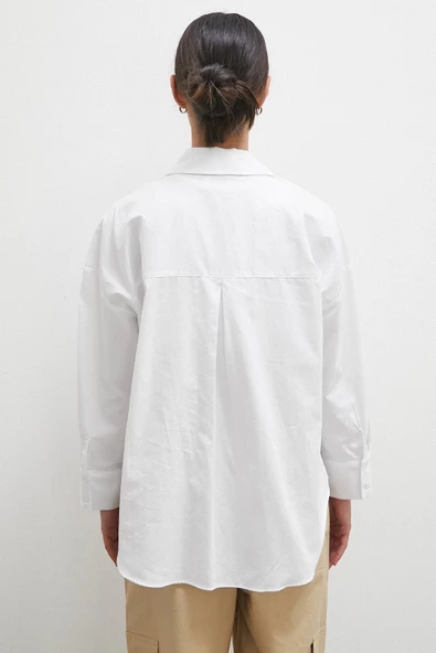 Regular Fit Poplin Gömlek Beyaz - Resim 6