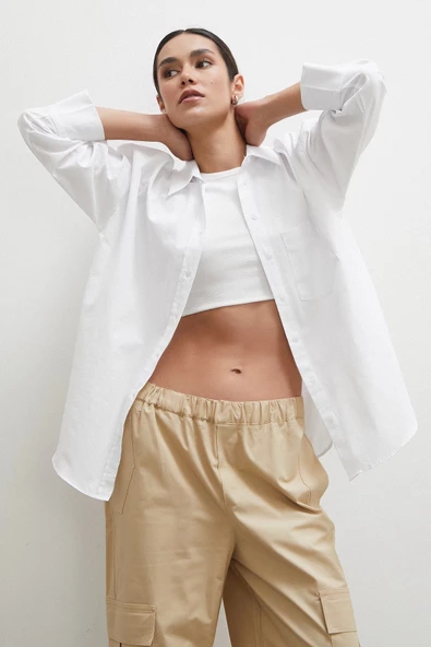 Regular Fit Poplin Gömlek Beyaz - Resim 4