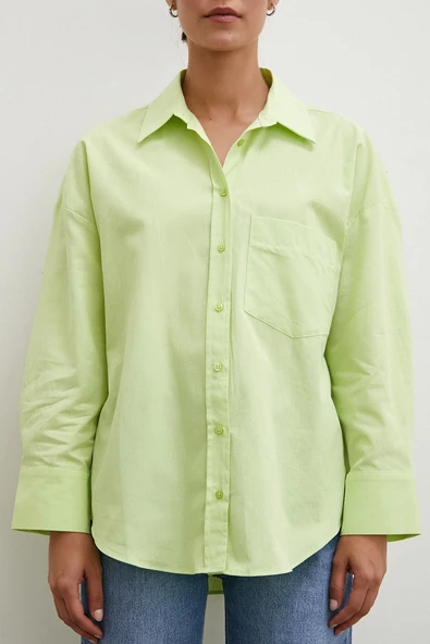 Regular Fit Poplin Gömlek Yeşil - Resim 2