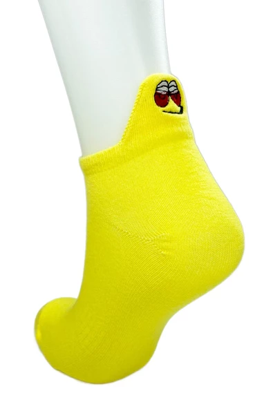 6 Çift Emoji Desen Nakış Baskılı Kadın Pamuklu Bilek Çorap - 5