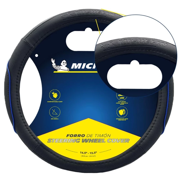 Michelin Mc1003naz Premium Suni Deri Direksiyon Kılıfı Mavi - 8