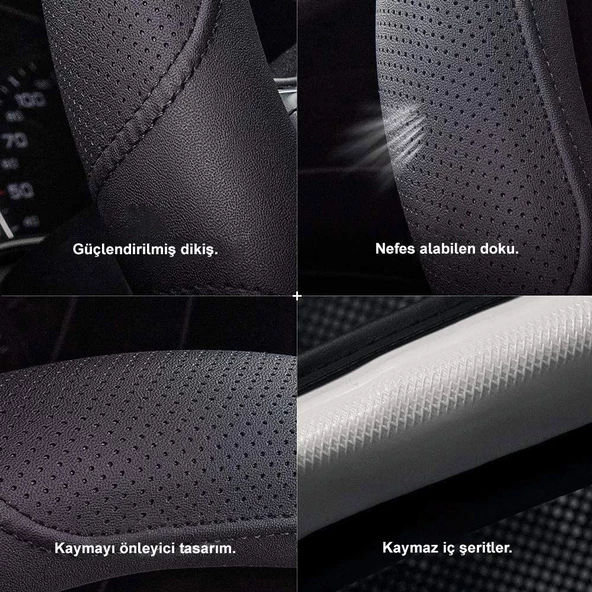 Michelin Mc1003naz Premium Suni Deri Direksiyon Kılıfı Mavi - 5