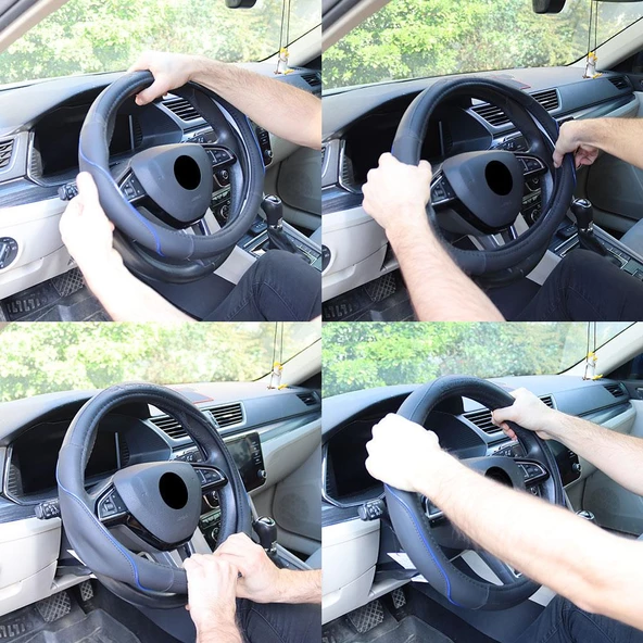 Michelin Mc1003naz Premium Suni Deri Direksiyon Kılıfı Mavi - 9