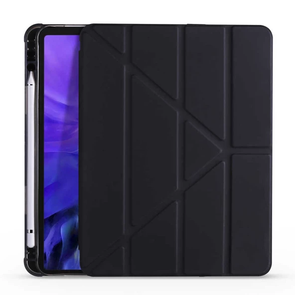 Apple iPad Air 11inç M2/M3 2025-2024 Kılıf Kalem Bölmeli Trifolding Case - 10