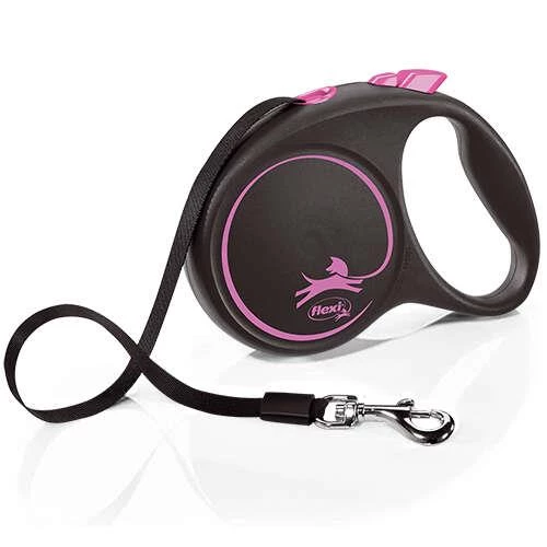 Flexi Black Design Otomatik Şerit Köpek Gezdirme Kayışı 5 Mt (Pembe) Large