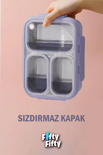 Vagonlife Lunch Box 620 ML Tek Kat Üç Bölmeli Metal Kaşıklı Yeni Nesil Sefer Tası-FFLBOX7097 - 4