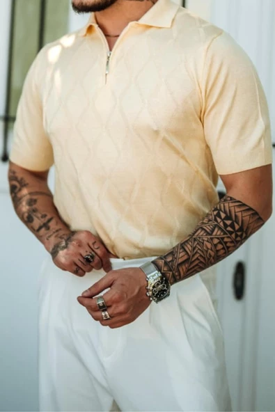 Erkek Fermuarlı Polo Yaka Triko T-Shirt - 7