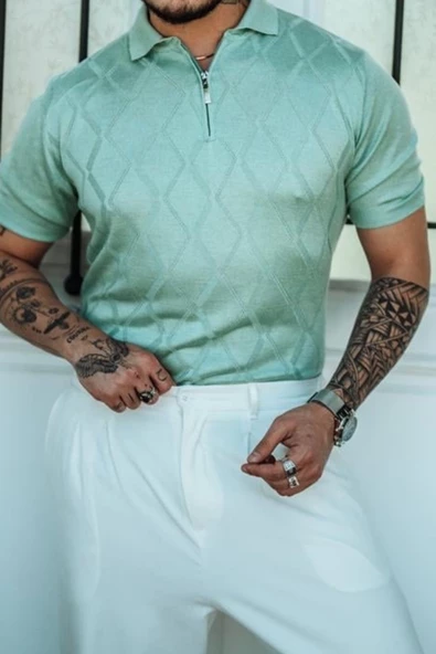 Erkek Fermuarlı Polo Yaka Triko T-Shirt - 5