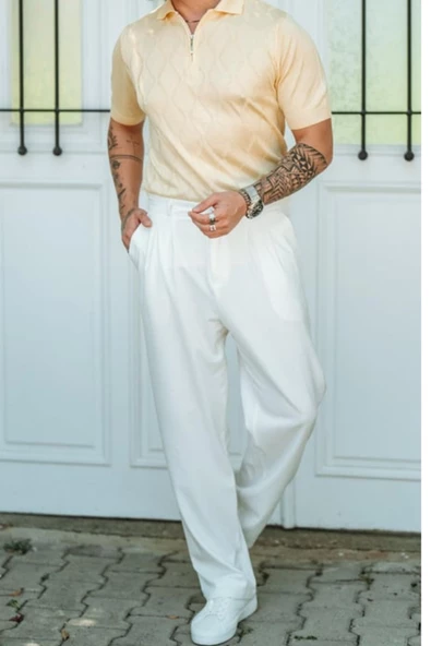 Erkek Fermuarlı Polo Yaka Triko T-Shirt - 8