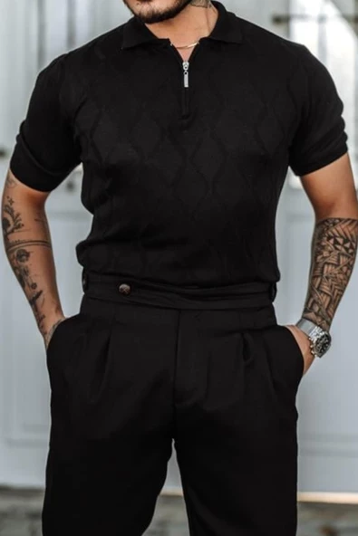 Erkek Fermuarlı Polo Yaka Triko T-Shirt - 3