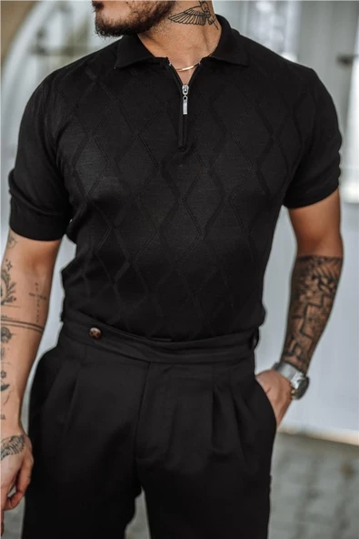 Erkek Fermuarlı Polo Yaka Triko T-Shirt - 4