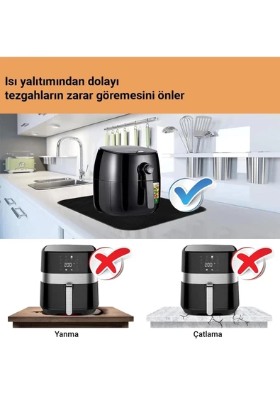 Valerine Life Airfryer Matı Isıya Dayanıklı Su Geçirmez Kaymaz Yıkanabilir Siyah Pad 35x45cm - 3