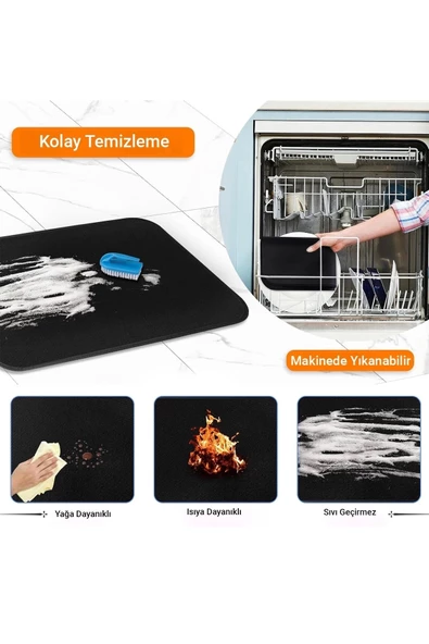 Valerine Life Airfryer Matı Isıya Dayanıklı Su Geçirmez Kaymaz Yıkanabilir Siyah Pad 35x45cm - 4