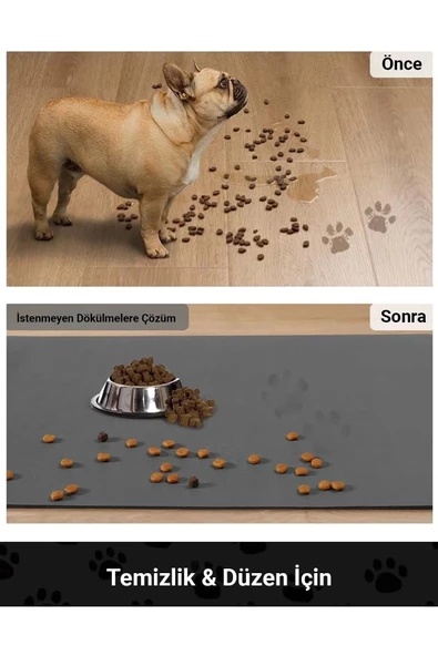 MAtGo Pati Evcil Hayvan Beslenme Matı Kaymaz Su Geçirmez Siyah Suni Deri Kedi Köpek Mama Paspası 50x70cm - 4