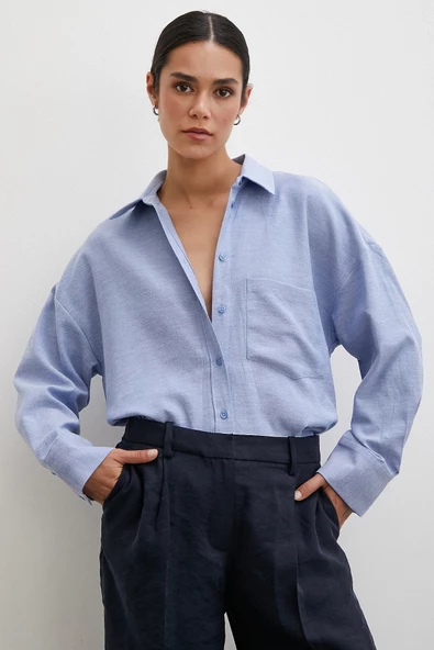 Robalı Klasik Gömlek İndigo ürün görseli