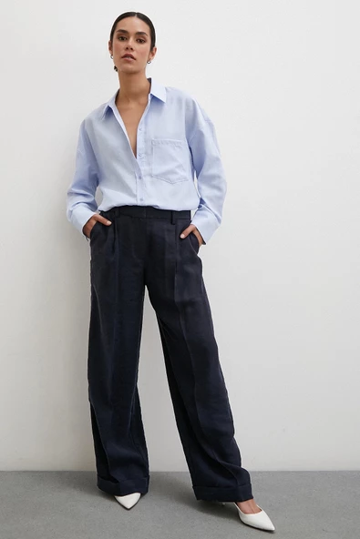 Robalı Klasik Gömlek Buz Mavisi - Resim 4