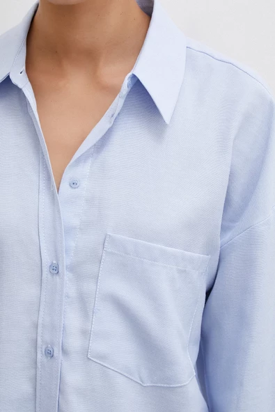 Robalı Klasik Gömlek Buz Mavisi - Resim 2
