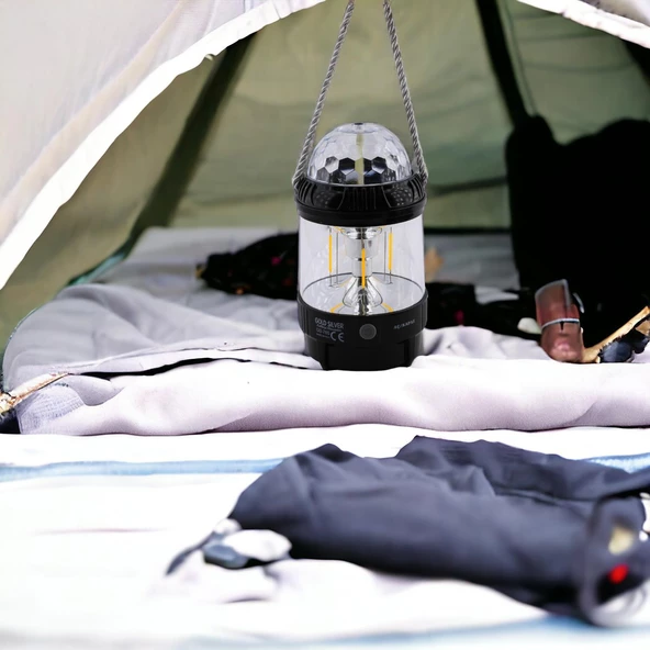 Dekoratif Disko Toplu Kamp Lamba Led Sarı Işıklı El Feneri Şarjlı Pilli Işıldak Portatif 20 W Şarj - 6